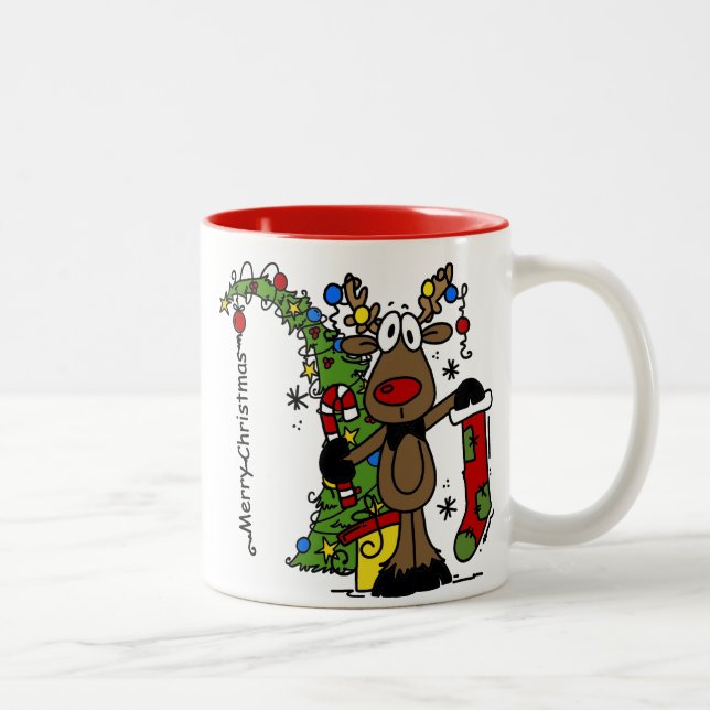 Frohe Weihnacht-Ren festlich Zweifarbige Tasse (Rechts)