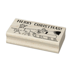 Frohe Weihnacht-Ren-Pferdeschlitten-Fahrt Gummistempel