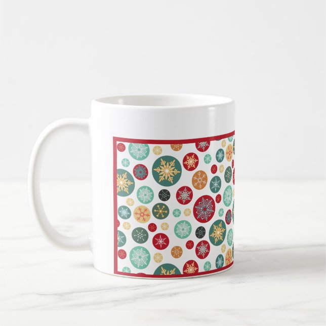Frohe Weihnacht-Retro Schneeflocke-Tupfen Kaffeetasse (Links)