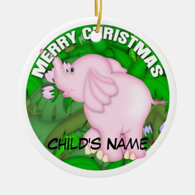 Frohe Weihnacht-rosa Elefant Keramikornament (Vorne)