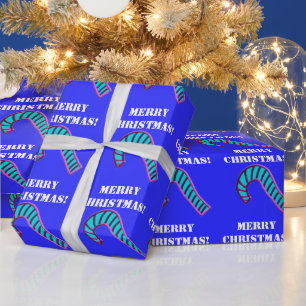 Frohe Weihnacht-rosa und blaue Zuckerstange Geschenkpapier