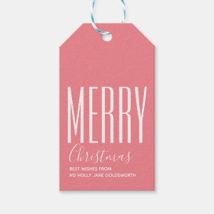 Frohe Weihnacht-Rosa-Weiß-Typografie Geschenkanhänger