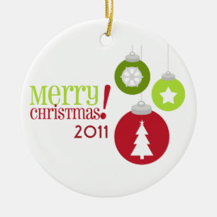 Frohe Weihnacht-rote u. grüne Keramik Ornament