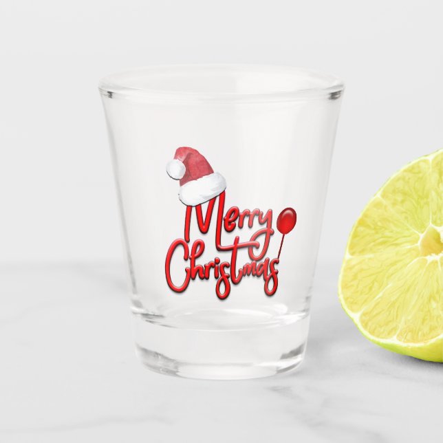 Frohe Weihnacht-Sankt-Kappen-Text Schnapsglas (Vorderseite)