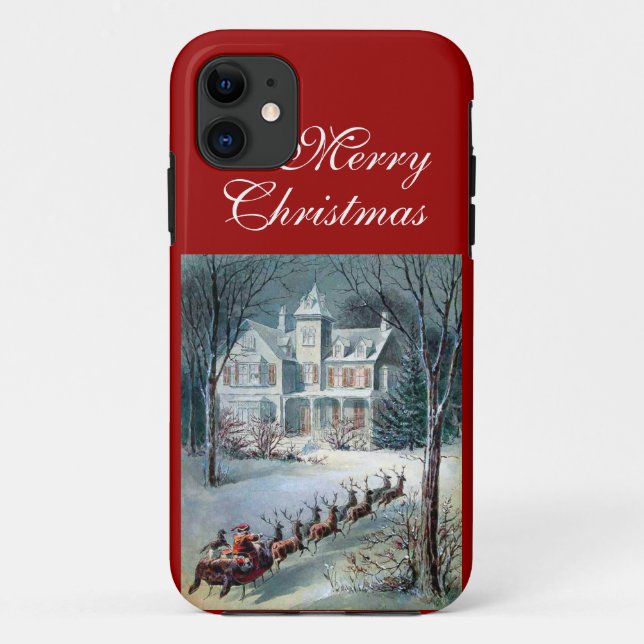 Frohe Weihnacht-Sankt-Pferdeschlitten-Schnee-und Case-Mate iPhone Hülle (Rückseite)