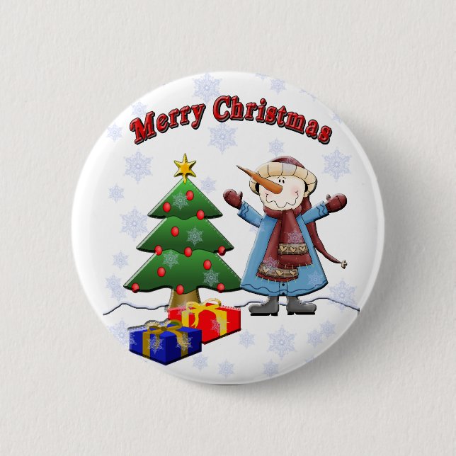 Frohe Weihnacht-Schneemann-Knopf Button (Vorderseite)