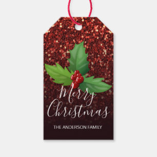 Frohe Weihnacht-Schwarz-rotes Glitzer Geschenkanhänger