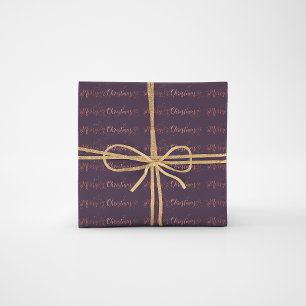 Frohe Weihnacht-Skript-Rosen-Goldlila Pflaume Geschenkpapier