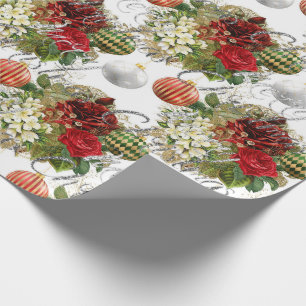 Frohe Weihnacht-Skript-Rosen-rotes graues Geschenkpapier
