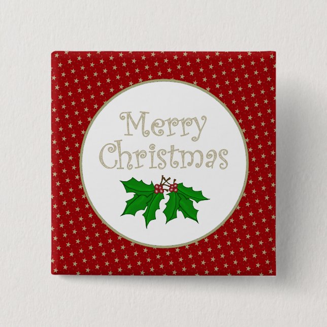 Frohe Weihnacht-Stechpalmen-Knopf Button (Vorderseite)