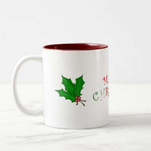 Frohe Weihnacht-Stechpalmen-Tasse Zweifarbige Tasse
