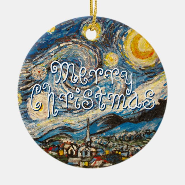 Frohe Weihnacht-sternenklare Nacht Vincent van Keramikornament (Vorne)