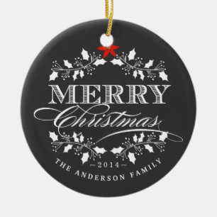 Frohe Weihnacht-Tafel-Stechpalmen-Foto-Verzierung Keramik Ornament