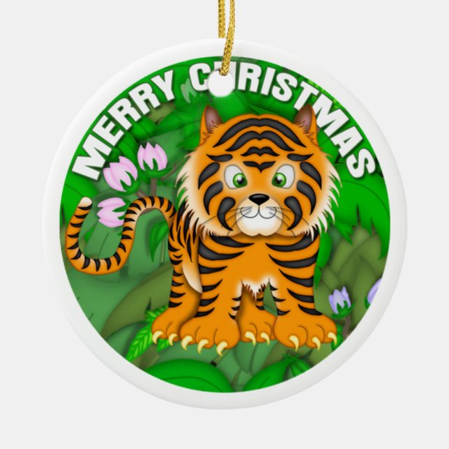 Frohe Weihnacht-Tiger Keramik Ornament (Vorne)