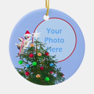 Frohe Weihnacht-Vogel - Baby erstes (Fotorahmen) Keramikornament