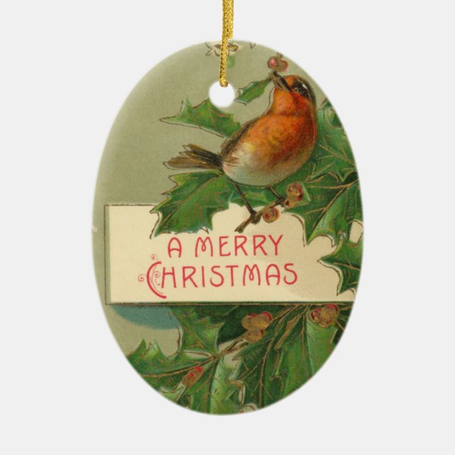 Frohe Weihnacht-Vogel-Verzierung Keramikornament (Vorne)