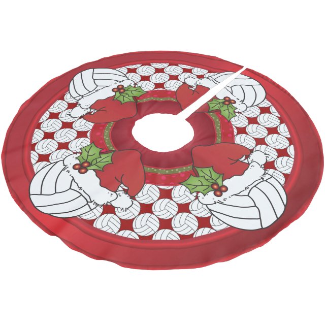 Frohe Weihnacht-Volleyball-Liebhaber Polyester Weihnachtsbaumdecke (Schrägansicht)
