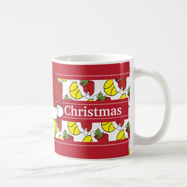 Frohe Weihnacht-Weihnachtsmannmütze-Tennis-Ball Kaffeetasse (Rechts)