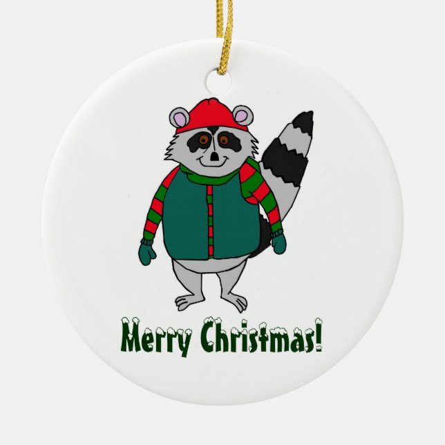 Frohe Weihnacht-Winter-Waschbär-Verzierung Keramik Ornament (Vorne)