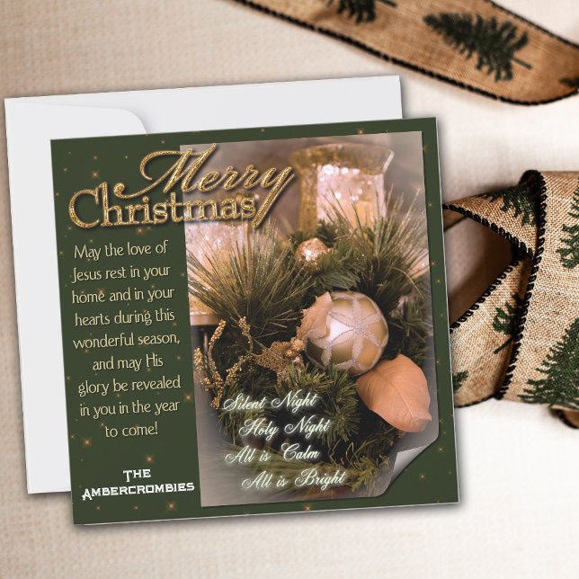 Frohe Weihnachten (Square Merry Christmas holiday card with Silent Night words.)