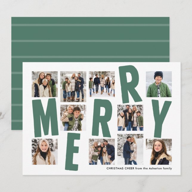 Frohe Weihnachten 10 Foto Collage fett moderne grü (Vorne/Hinten)