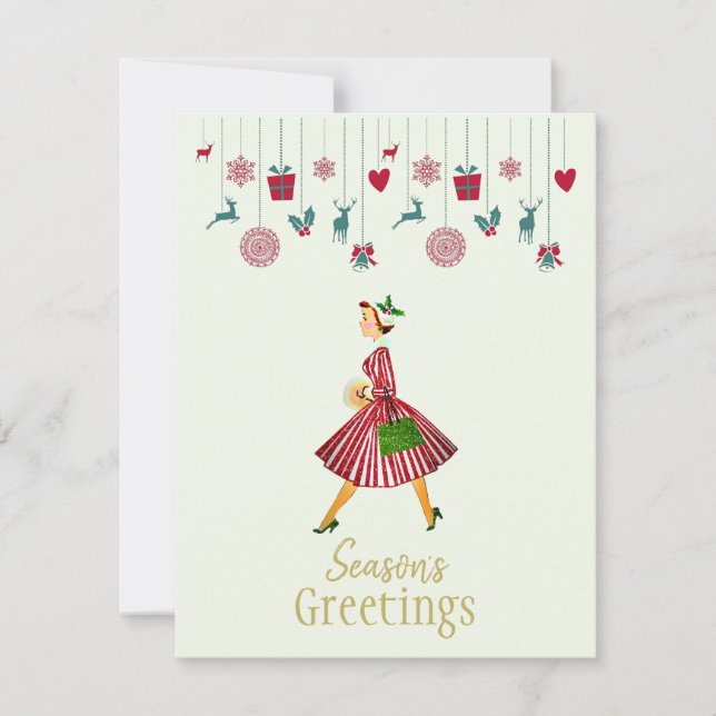 Frohe Weihnachten 1950 Vintage Dame (Vorderseite)