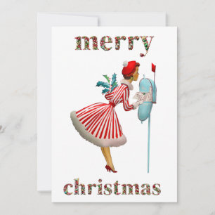Frohe Weihnachten 1950 Vintage Dame