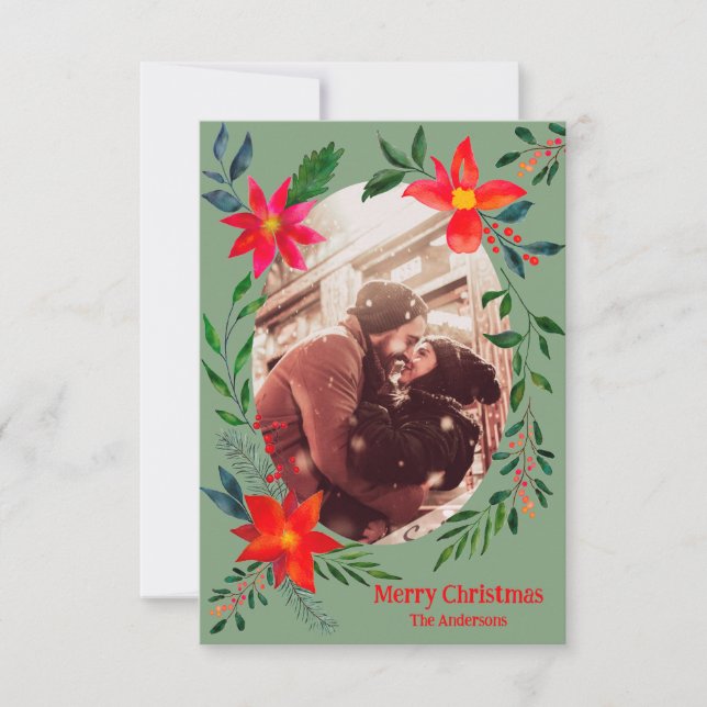 Frohe Weihnachten 1 Foto Aquarell Blumenurlaub Dankeskarte (Vorderseite)