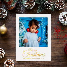 Frohe Weihnachten 1 Foto elegantes Drehgold Folien Feiertagspostkarte