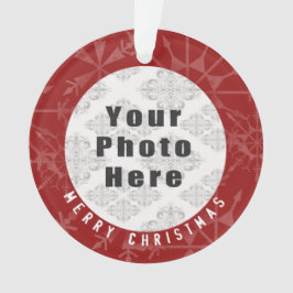 Frohe Weihnachten 1 Foto-rote Schneeflocke/Text Ornament