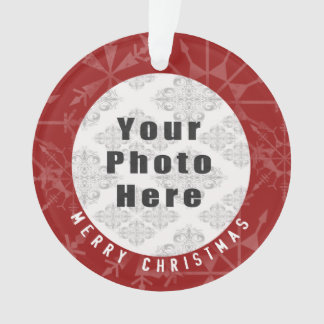 Frohe Weihnachten 1 Foto-rote Schneeflocke/Text Ornament