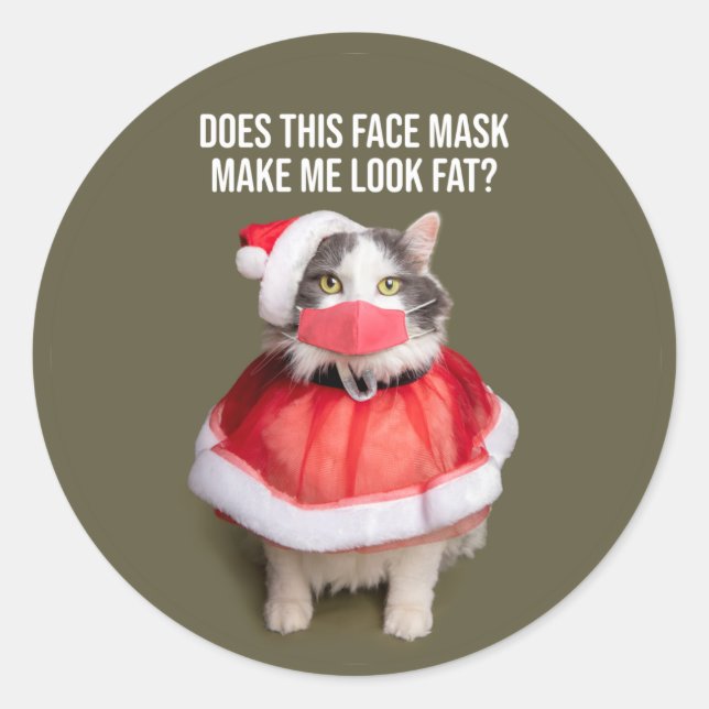 Frohe Weihnachten 2020 Fett Katze im Gesicht Maske Runder Aufkleber (Vorderseite)