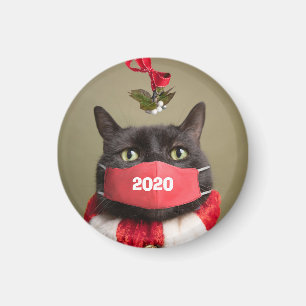 Frohe Weihnachten 2020 Katze in Covid Gesicht Mask Magnet
