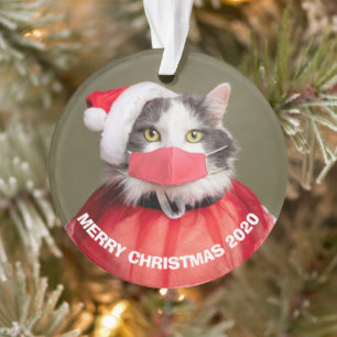 Frohe Weihnachten 2020 Katze in Weihnachtsmannmütz Ornament