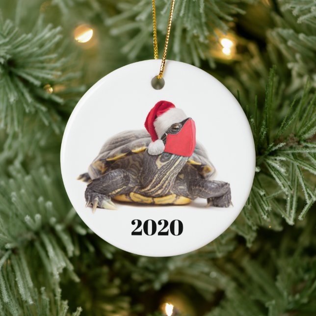 Frohe Weihnachten 2020 Schildkröte im Gesicht Mask Keramik Ornament (Baum)