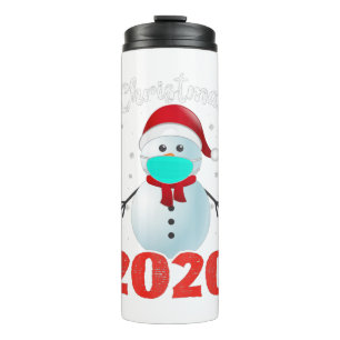 Frohe Weihnachten 2020 Snowman in Maske Pajama Sch Thermosbecher