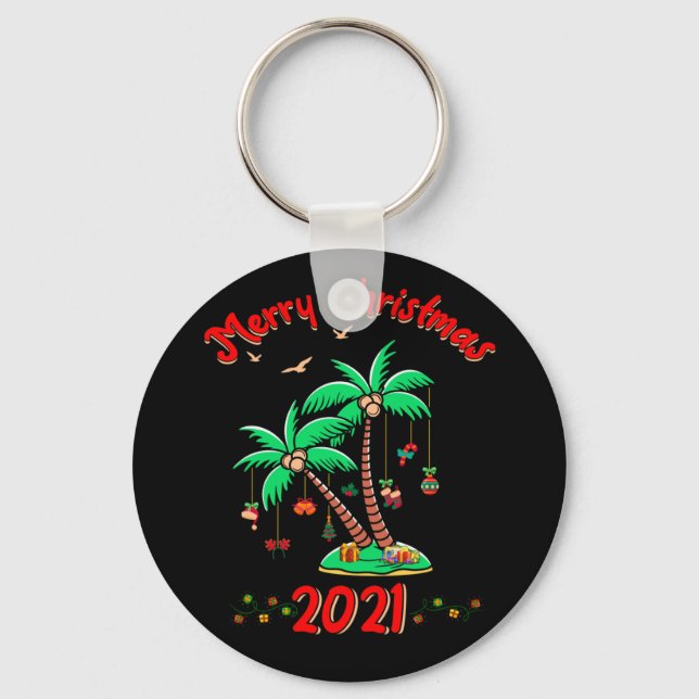 Frohe Weihnachten 2021 Palmen Tree Ornament Tropic Schlüsselanhänger (Vorderseite)