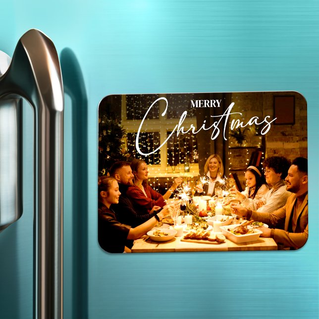Frohe Weihnachten 2023 Eleganter Moderner Foto Url Magnet (Merry Christmas Family Dinner | Festive Photo Magnet | Custom Magnet for Fridge)