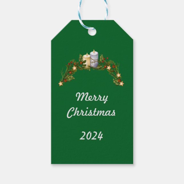 Frohe Weihnachten 2024 Grüne Geschenkmarke Geschenkanhänger (Vorderseite)