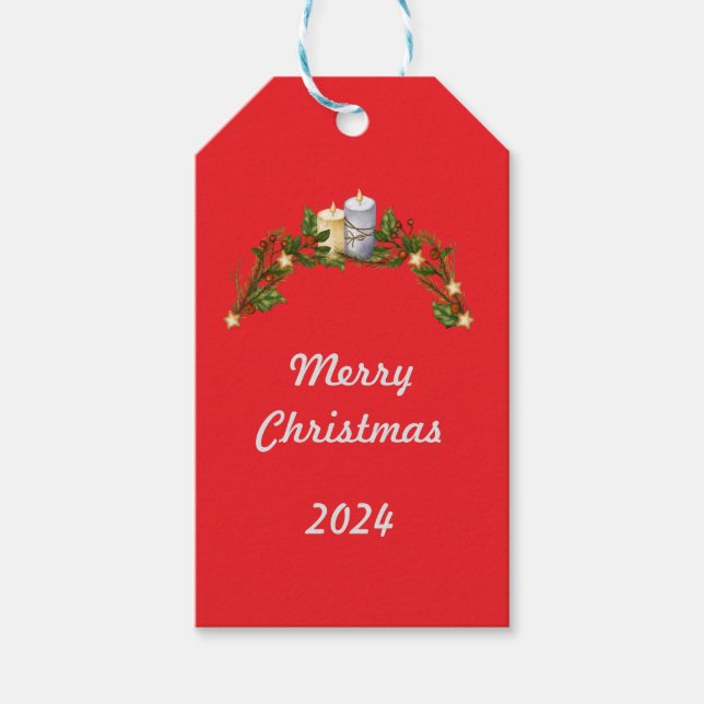 Frohe Weihnachten 2024 Rotes Geschenk Tag Geschenkanhänger (Vorderseite)