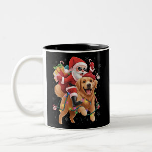 Frohe Weihnachten 2025 Santa reitet Golden Retriev Zweifarbige Tasse