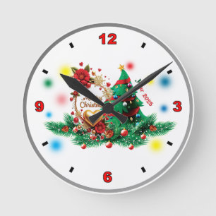 Frohe Weihnachten 2025-Uhr Runde Wanduhr