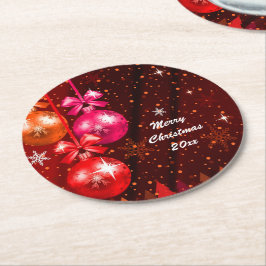 Frohe Weihnachten 20XX Hinzufügen Text Jahr Rosa b Runder Pappuntersetzer