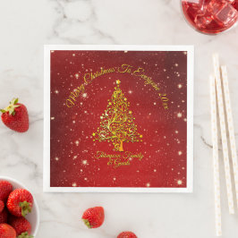 Frohe Weihnachten 20XX Red Gold Tree Stars Serviette