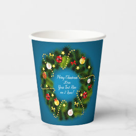 Frohe Weihnachten 20XX Text Grün Wreath Blau hinzu Pappbecher