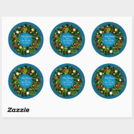 Frohe Weihnachten 20XX Text Grün Wreath Blau hinzu Runder Aufkleber