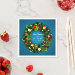 Frohe Weihnachten 20XX Text Grün Wreath Blau hinzu Serviette
