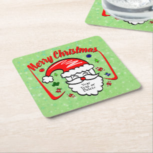 Frohe Weihnachten 20xx Weihnachtsmann mit Hut und Rechteckiger Pappuntersetzer