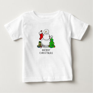 Frohe Weihnachten 2 Bäume Strumpf Snowman Baby T-shirt