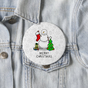 Frohe Weihnachten 2 Bäume Strumpf Snowman Button